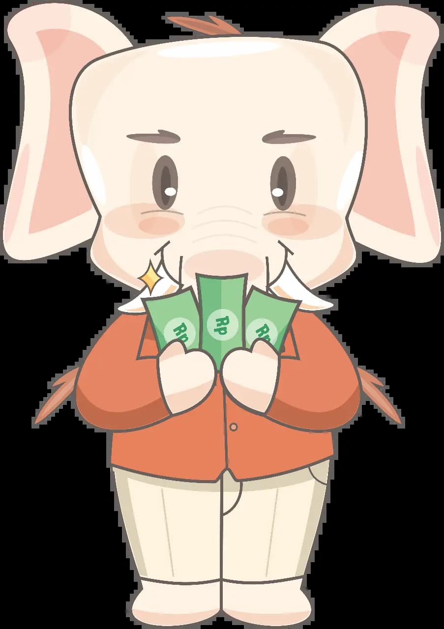 Maskot Superdera memegang uang
