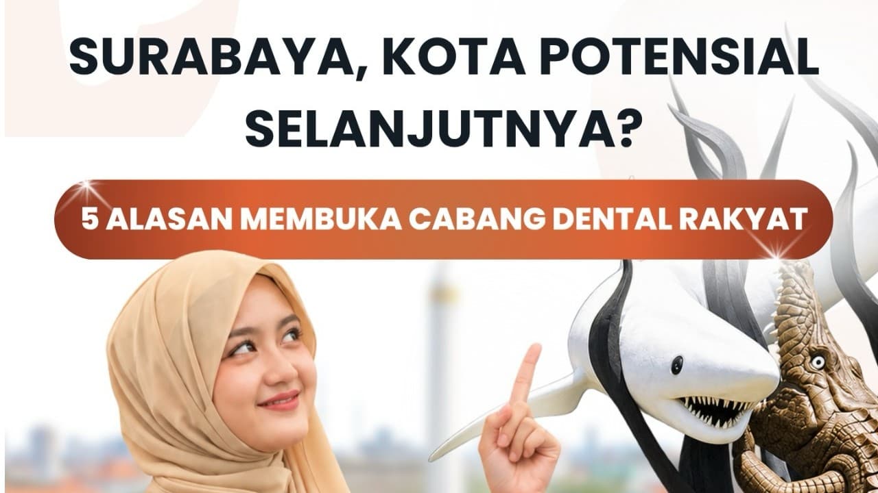 Kemitraan klinik gigi Dental Rakyat di Surabaya dengan latar Patung Sura dan Baya